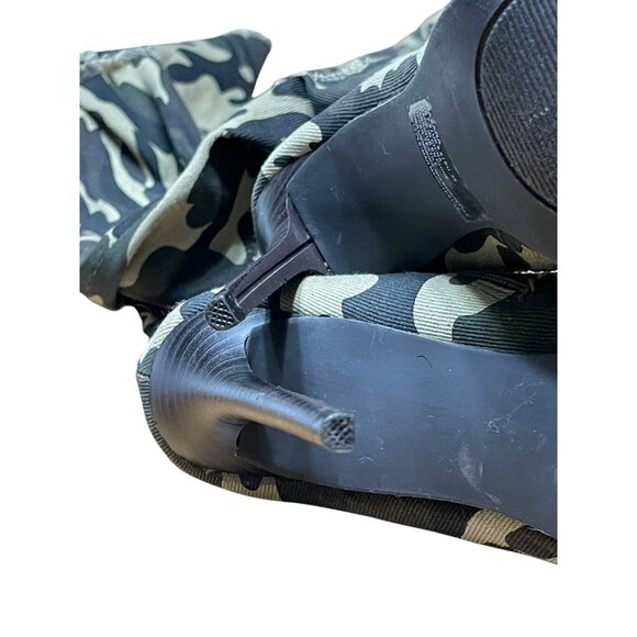 Shoedazzle Camo Thigh-High Stiletto Boots Size 8 With Peep Toe & Distressed Ripp - Picture 5 of 16